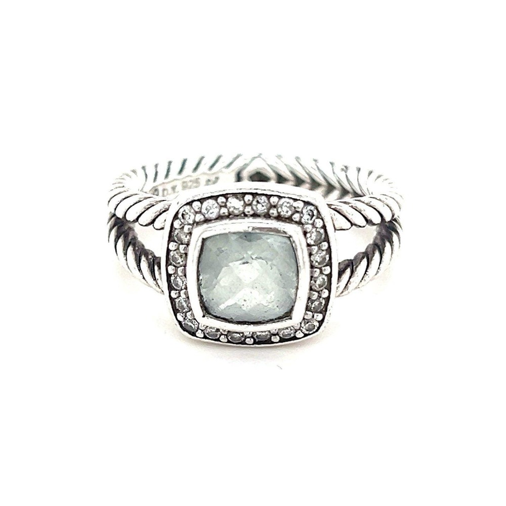 D.Y. 925 Prasiolite/Diamonds Albion‎ Ring (Sz 7)
